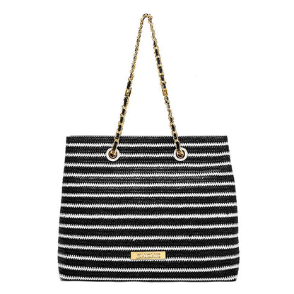 Fashion Classic Retro Stripe Women's New Chain Bag Large Capacity PP Material Women's Shoulder Bag