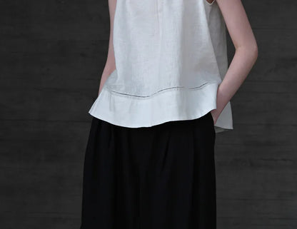 100% Linen Halter Tops Women 2026 Summer New Round Neck Sleeveless Tank Top French Office Ladies Loose Camisoles