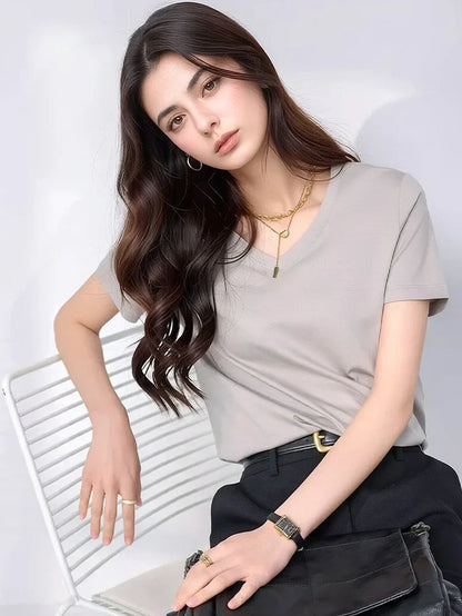 Women Solid T shirts, Silk Cotton Blend, O Neck, Short Sleeved Solid Tee,2025 Summer Candy Colors Basic Cozy Top Green