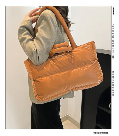 Fashion Large Capacity Puffer Shoulder Bags Padded Women Handbags Casual Nylon Quilted Big Tote Bag Warm Winter Shopper Purses