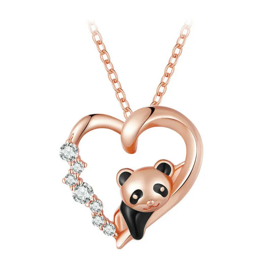 925 Sterling Silver Baby Panda Crystal Necklace Enamel Cute Animal Charm Chain Link for Women Gift 17.71'' SCN453
