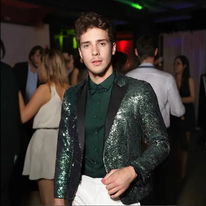 High End Men's Gold Sequin Suit European and American Hosting Performance Dress Korean Version Slim Fit Studio Suit Jacket