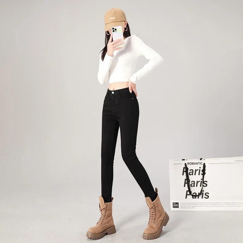 2024 Sexy Women Blue Slim Skinny Denim Jeans High Waist Elastic Mom Jeans Stretch Washed Pencil Pants Streetwear Tight Trousers