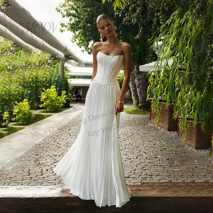 Strapless Pleated Wedding Dresses Corset A-Line Chiffon Bridal Gown Floor Length Customized Vestido De Noivas Para Casamento