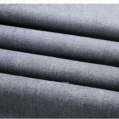 2024 Brand Thin or Thick Material Men's Elastic Cotton Jeans Fashion Gray Comfortable Denim Business Casual High Waist Pants