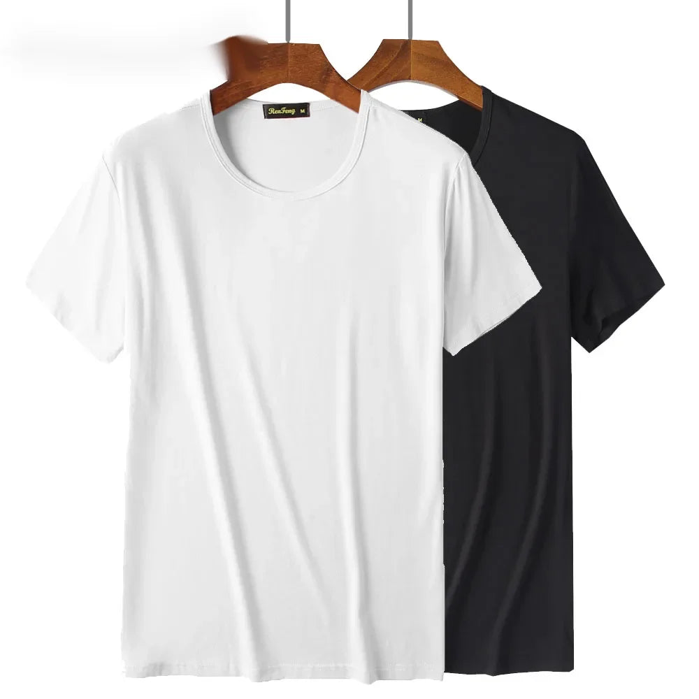 2 Piece Lots 95% Bamboo Fiber T Shirt Men Short Sleeve Tee Solid Color Summer Tops Plain Tshirt Crew Neck White Gym Clothing New