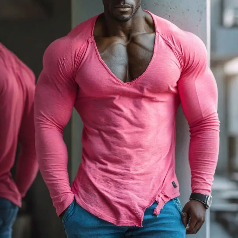 Men's Basic Fitness Training  T-Shirt, V-Neck  Casual Top, Daily Street Outfit, Outdoor Sports, Gym Workout, Jogging Leisure