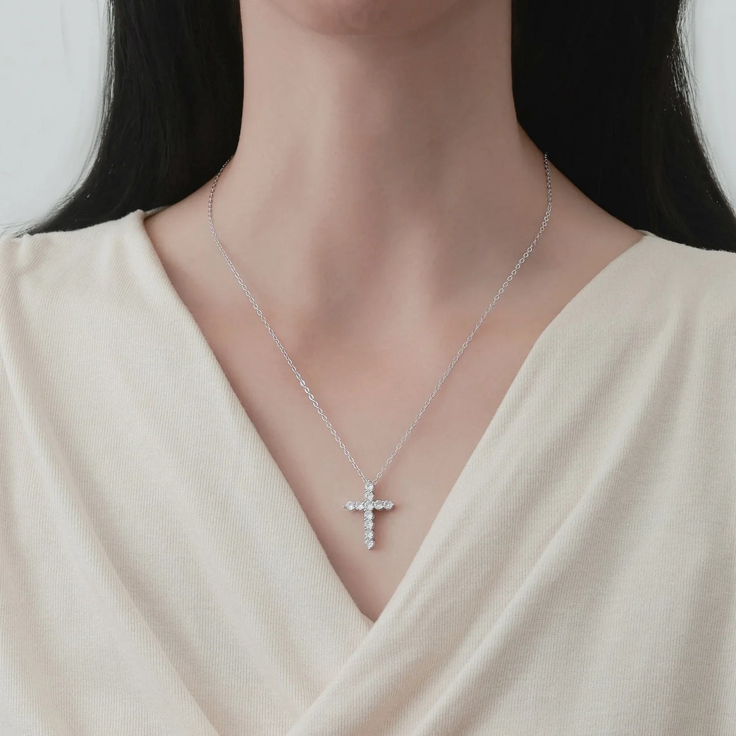 GRA Certified 3.5MM Moissanite Cross Pendant Necklaces for Women S925 Sterling Silver Clavicle Chains Fine Jewelry Gift
