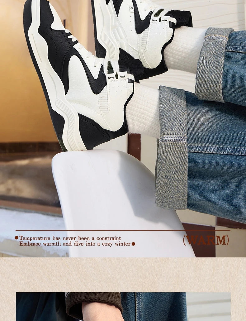 Men's Plus Velvet Skateboard Shoes New Classic Retro High-top Warm Wear-resistant Soft Male Sneakers 672436622A