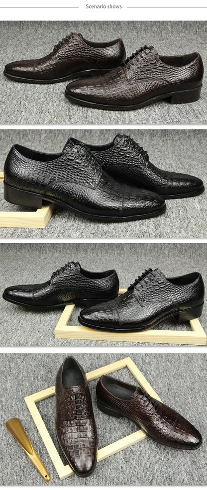 Luxury Crocodile Pattern Genuine Leather Shoes Handmade Men's Vintage Casual Leather Shoes Custom Pointed Toe Oxford Dress Shoe