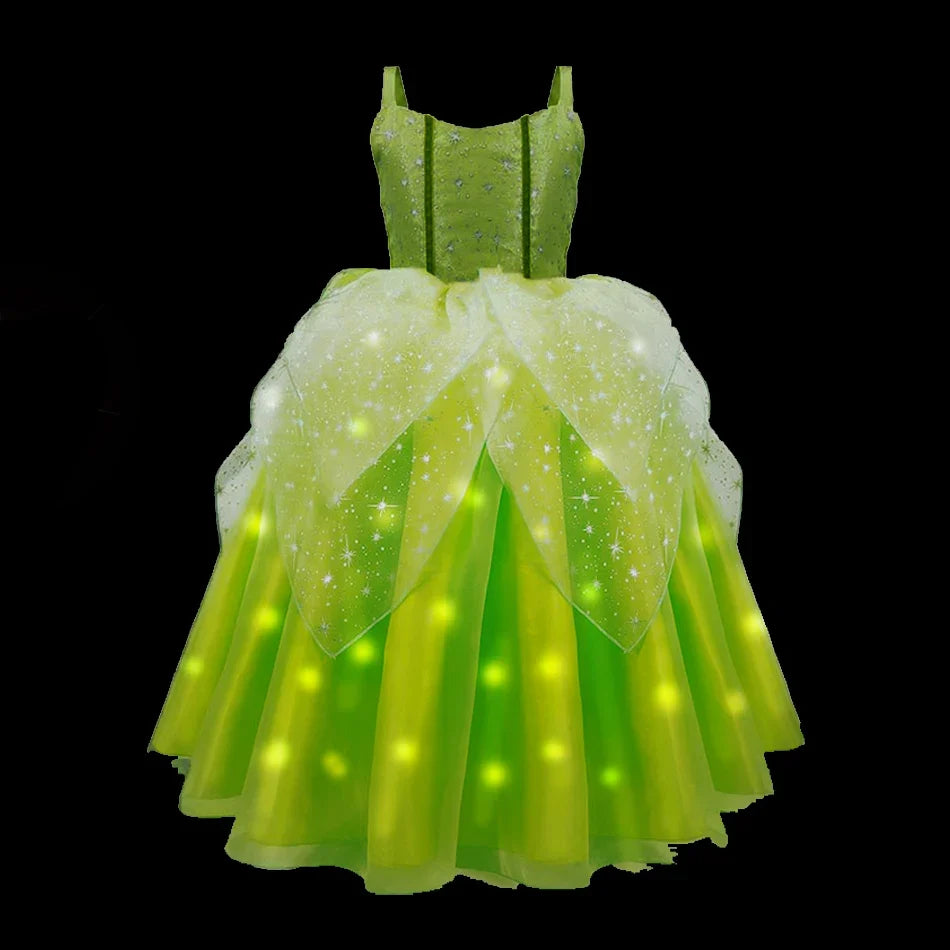 Girls Tinkerbell Fairy Dresses LED Light Up for Girls Costume Kids Cosplay Flower Fairy Princess Clothes Christmas Party Outfit