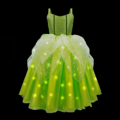 Girls Tinkerbell Fairy Dresses LED Light Up for Girls Costume Kids Cosplay Flower Fairy Princess Clothes Christmas Party Outfit