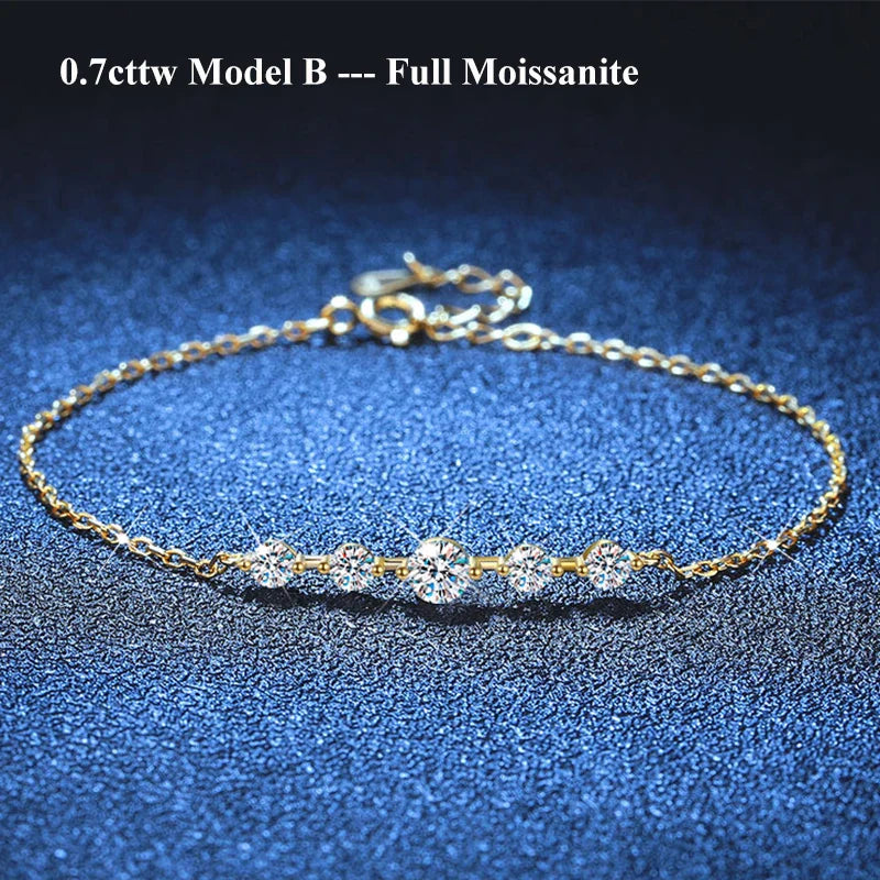 Dainty Full 2/2.5/3mm D Color Moissanite Diamond Link Bracelet for Woman 925 Silver Plated 18k Adjustable Chain Bracelets