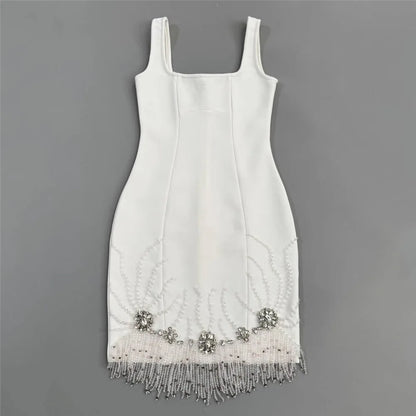 Women Sexy Sleeveless Bandage Dress Fashion Beading Tassel Clothes Club Party Bodycon Dresses