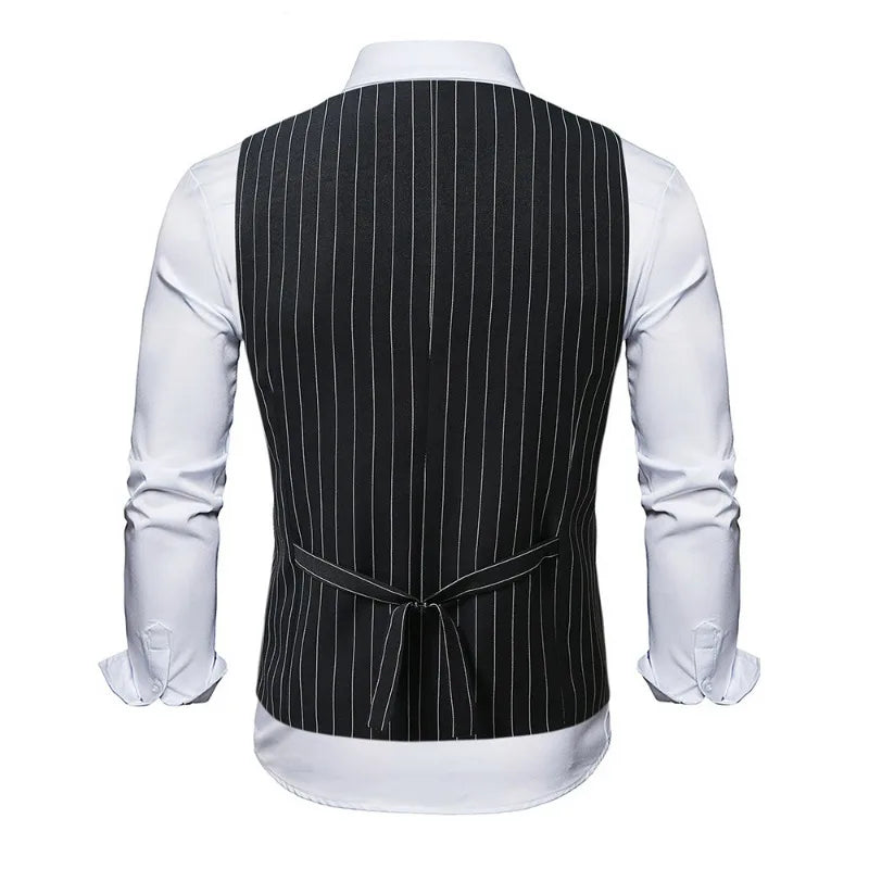 Man Suit Vest Vintage Striped Double-breasted Men Waistcoat British Style Slim Sleeveless Casual Versatile Male Vest