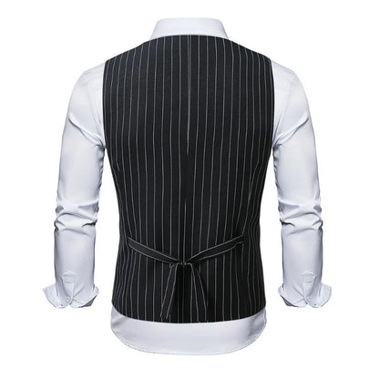 Man Suit Vest Vintage Striped Double-breasted Men Waistcoat British Style Slim Sleeveless Casual Versatile Male Vest