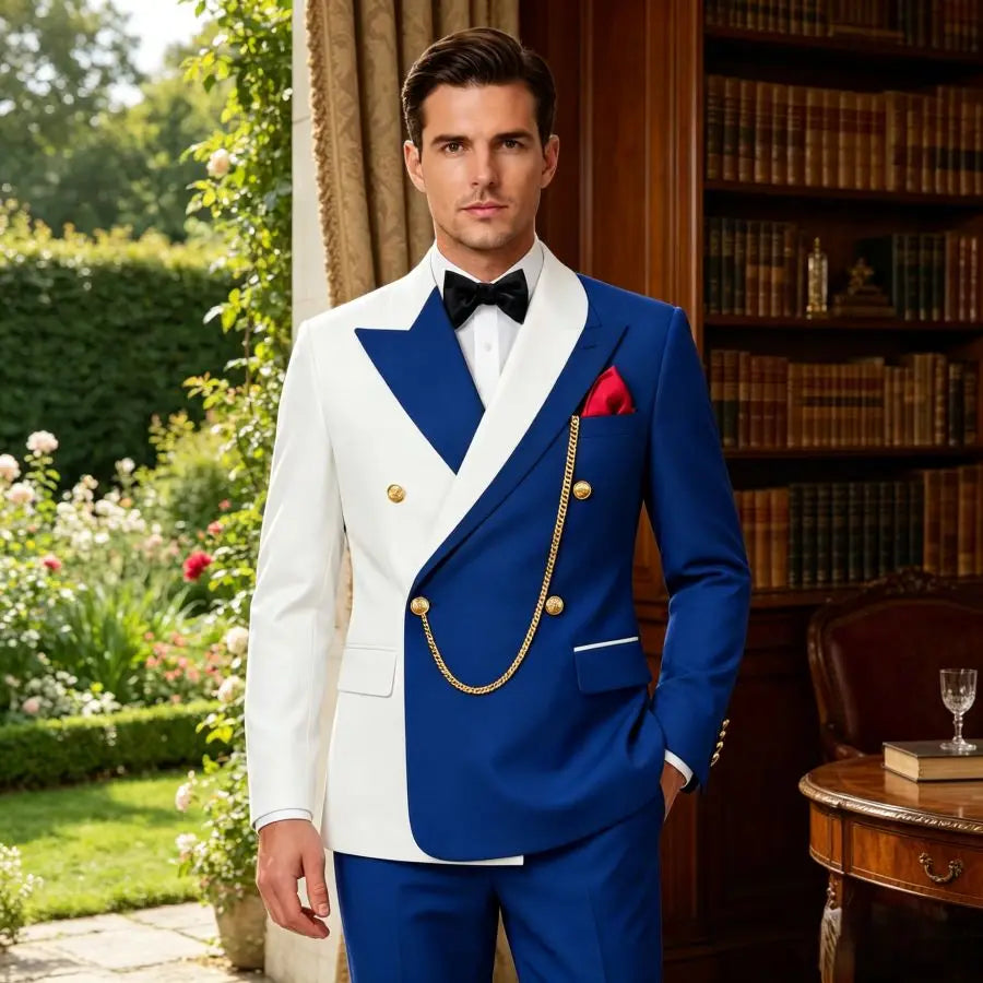 Double Breasted Wedding Suits for Men Asymmetrical Neck Slim Fit Groom Tuxedo 2 Pieces Custom Made Jacket Pants Formal Set