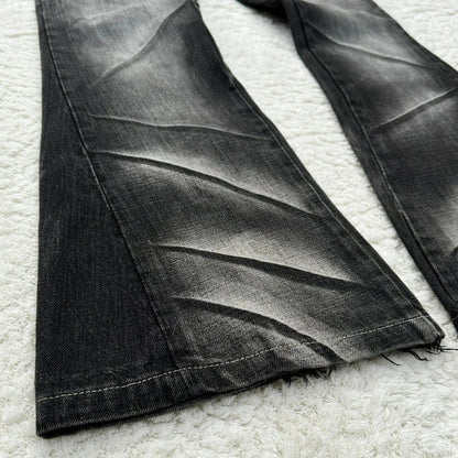 Y2K Distressed Flare Jeans Gothic Men Double Waist Lace Up Denim Pants Retro Washed Scratches Streetwear Unisex Bootcut Jeans