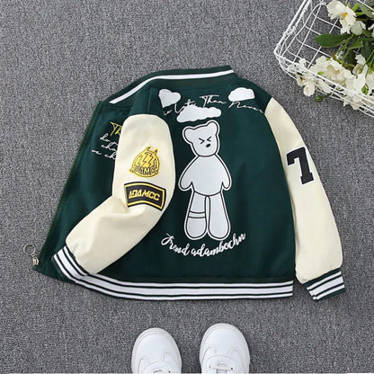 2-12Year Kids Clothes 2025 Spring Autumn Children Fashion Cartoon Bear Pattern Windbreaker Coat Baby Boy Girl Clothing Outerwear