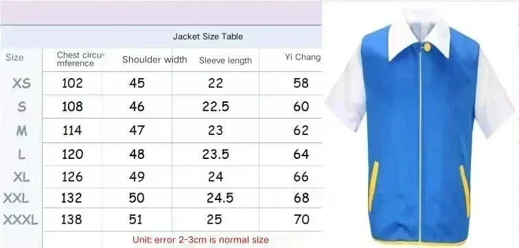 Ash Ketchum Cosplay Anime Clothes Men Blue Jacket Costume Boys Girls Cosplay for Party Trainer Pokemon Cap Gloves Set