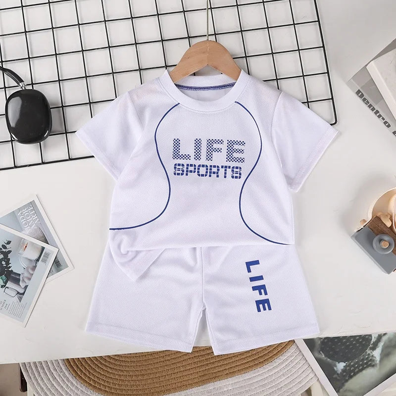 Boys Breathable Sportswear Set Summer 1-8Y Children 2pcs Clothes Printed T-shirt and Shorts for Running Kids Sports suit