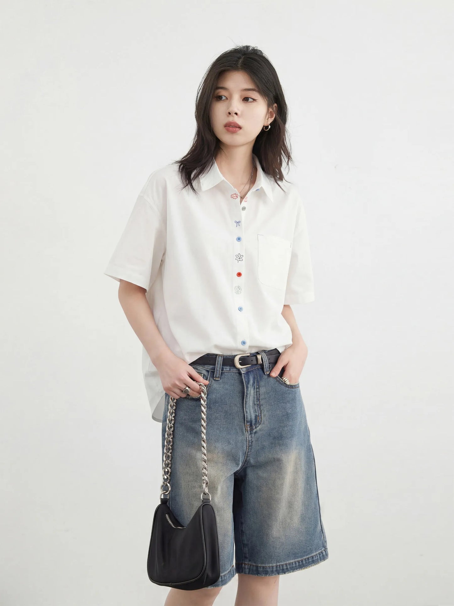 Fashion Women Shirt Short Sleeve Loose Casual Design Button Embroidered Placket Female Blouses Cotton Coat Summer 2026