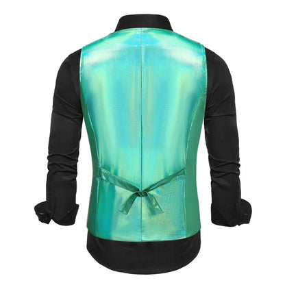 2025 New Gold, Silver, Pink, Purple Disco Glitter Vest for Men, Six Color Bright Men's Waistcoat with Bow Tie, Eur Size S-2XL