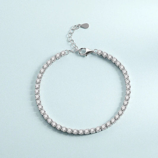 Bracelet étincelant 100% véritable 0,1 carat 3 mm en moissanite complète pour femme fille, fête, en argent sterling S925, maillons de 2 mm avec diamants