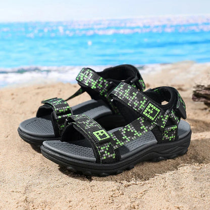 Boys Adjustable Hook Loop Sandals Non-Slip Wear-Resistant Breathable Soft Sole Casual Outdoor Beach Sports Shoes for Kids