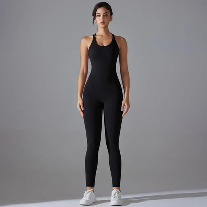 Sexy Backless Bodycon Scrunch Jumpsuit Raises Butt Women Dance Fitness Overalls Push Up Sleeveless Yoga Sport Jump Suit