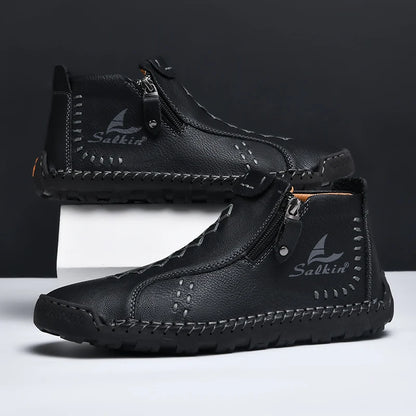 New Winter 2024 Handmade Leather Men Boots Zipper Design Sneakers Man Breathable Casual Leather Shoes Men Ankle Boots Outdoor