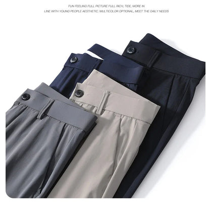 Summer New Stretch Soft Suit Pants Men Thin Fashion Business Elastic Waist Korean Slim Brand Clothes Casual Formal Trousers Male