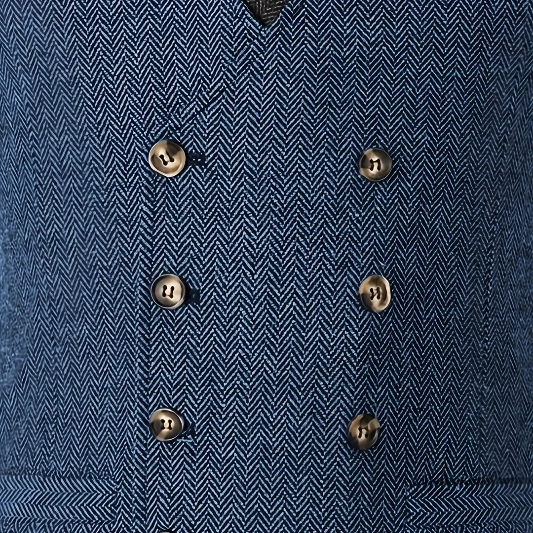 Men Vest Chanpagne Herringbone Double Button V Neck Waistcoat For Wedding Party Business Work Office Daily Casual Men Suit Vest