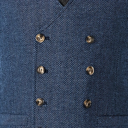 Men Vest Chanpagne Herringbone Double Button V Neck Waistcoat For Wedding Party Business Work Office Daily Casual Men Suit Vest