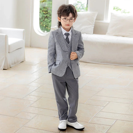 Jacquard Boys Slim Fit Suits 4 Pieces Wedding Birthday Party Wear,Notched Lapel Kids Suit Set Piano Performance Tuxedo