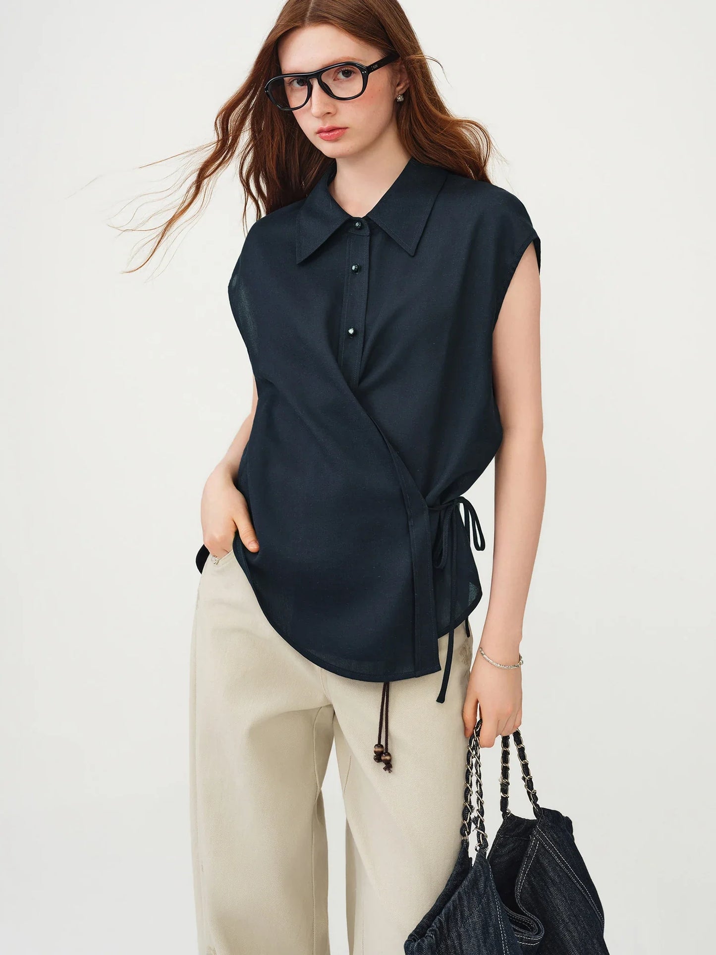 Women's French Style Linen Sleeveless Shirt 2026 Summer New Loose Casual Chill Style Beige Tops Casual Cozy