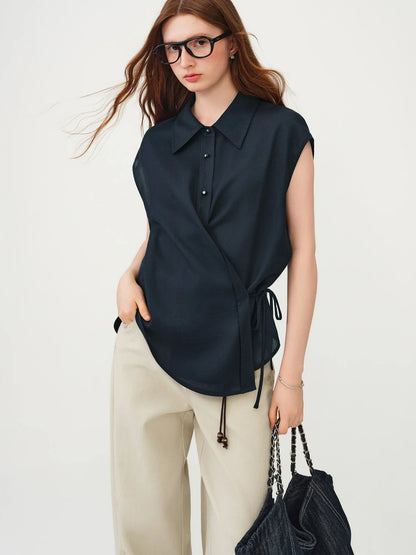 Women's French Style Linen Sleeveless Shirt 2026 Summer New Loose Casual Chill Style Beige Tops Casual Cozy