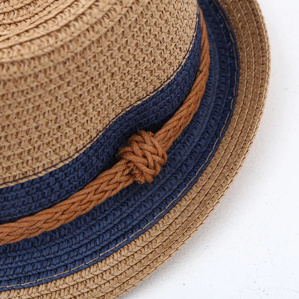 Classic Nostalgic Striped Straw Hat for Outdoor Travel Parent-child Fedoras Sun Shading and Sun Protection Denim Hat