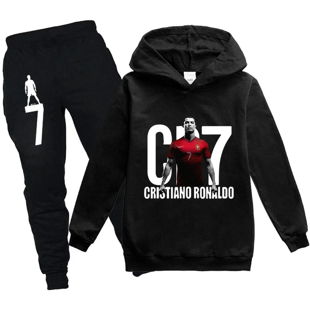 Spring Autumn Tracksuit Football CR7 Print Kid's Clothes Hoodie+Pants Suit 2pcs Set Boy Girl 3-12 Years Children Holiday Gifts