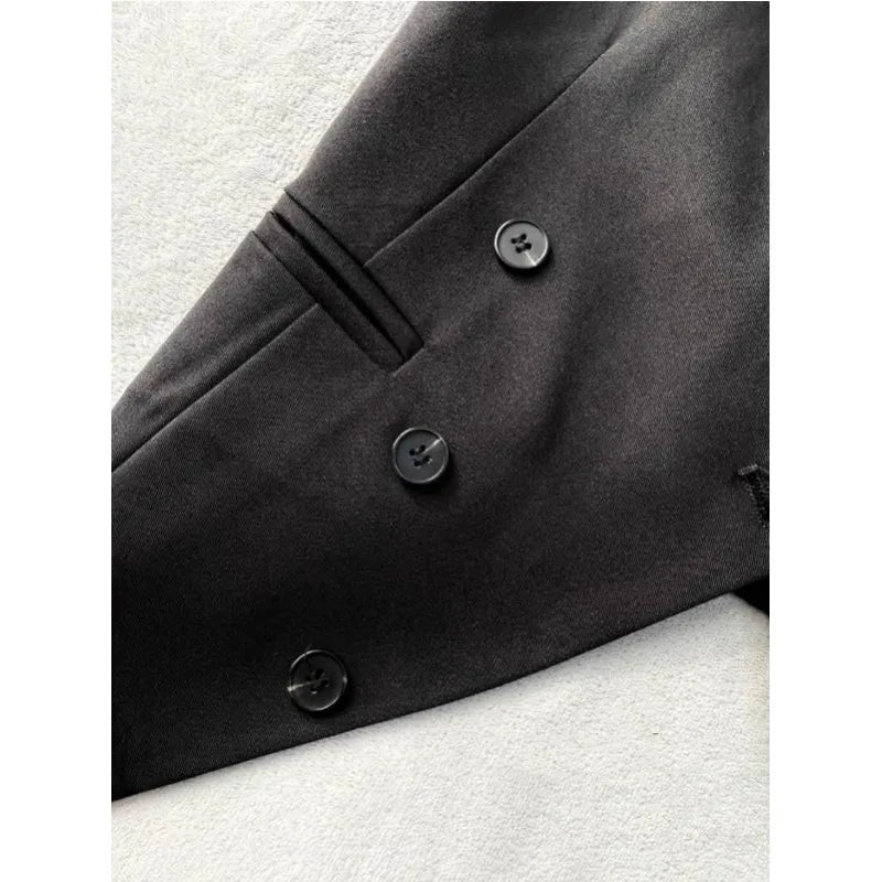 Man Waistcoat Vintgae Slim Turn Down Collar Male Suit Vest Simple Double-breasted Breathable Casual Versatile Men Vest