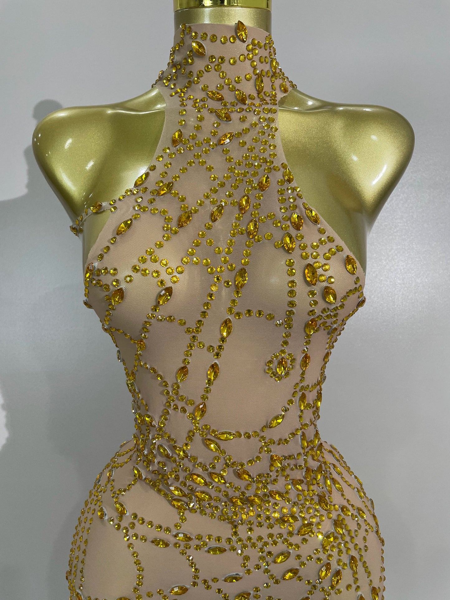STOCK Sparkly Diamond Sexy Mesh Asymmetric Bodycon Mini Dress Women Nightclub Bar Party Show Gogo Dancer Clothing Stage Costume