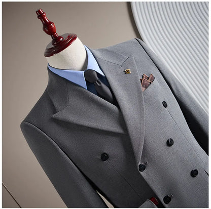 High-quality Groom Wedding Suit, Fashionable and Stylish Dress, Men's Business Double-Breasted Suit Set, Men's Three-Piece Set