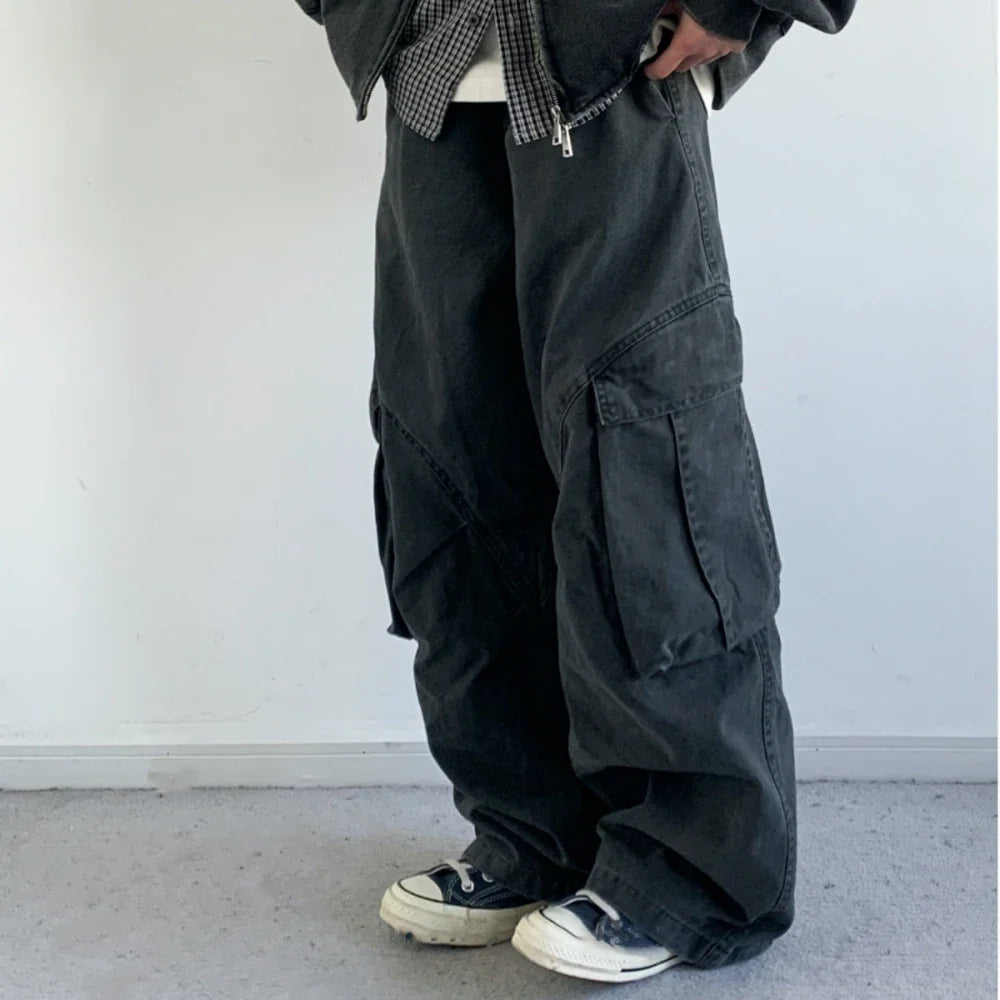 Vintage Streetwear Multi Pocket Cargo Pants Unisex Loose Straight Fit High Quality Trendy Japanese Style Trousers For Men Women