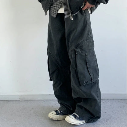 Vintage Streetwear Multi Pocket Cargo Pants Unisex Loose Straight Fit High Quality Trendy Japanese Style Trousers For Men Women
