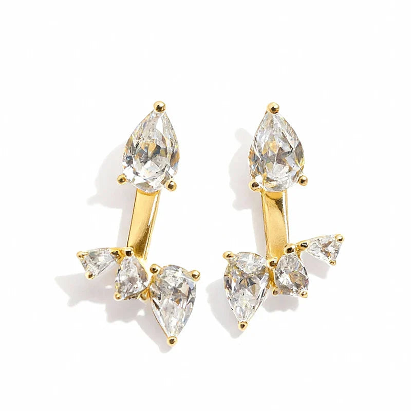 18k Plated Pear Cut 100% All Moissanite Stud Earrings for Women Girls Water Drop Luxury Ear Jewelry 925 Sterling Silver