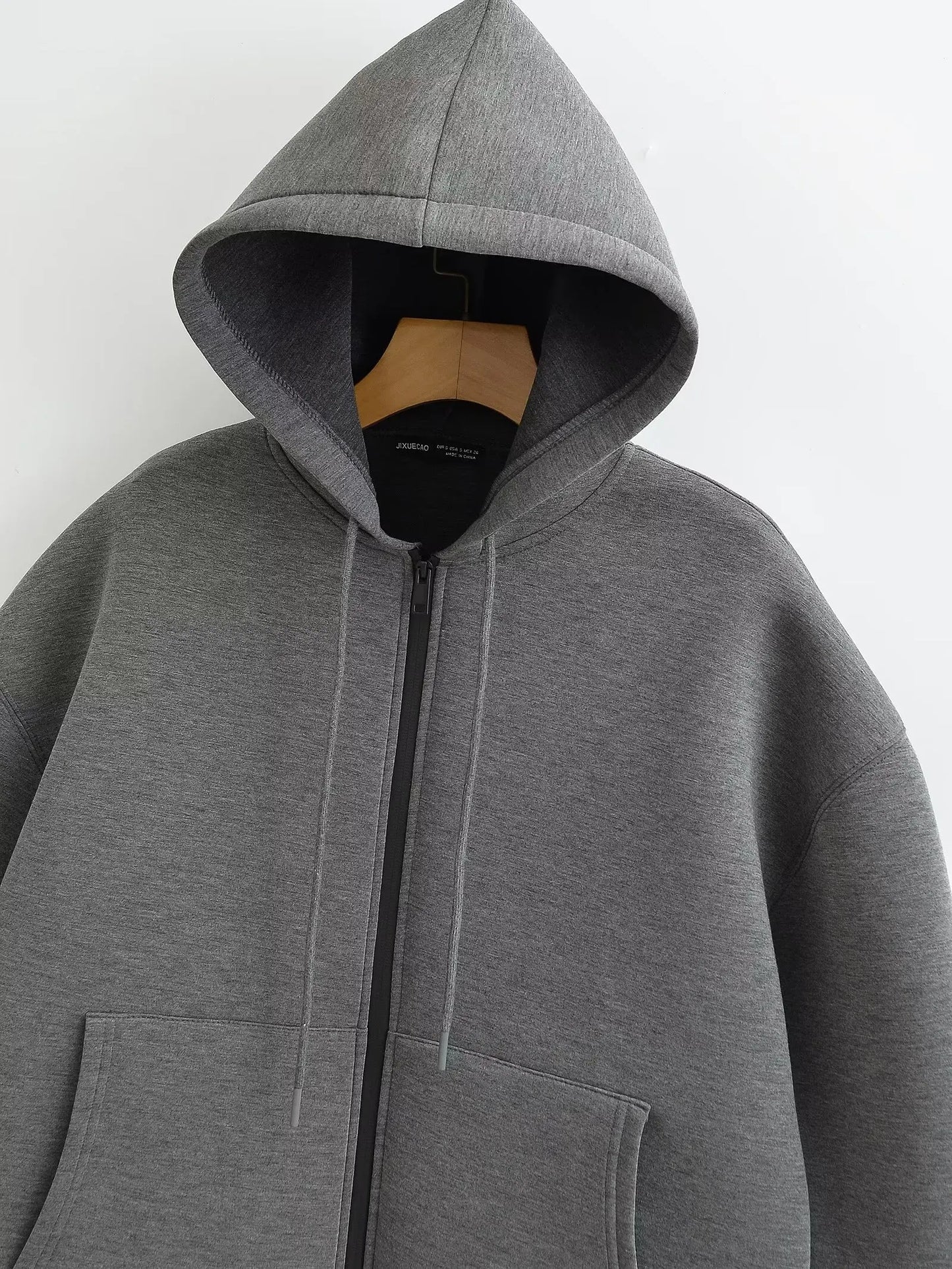 2026 Casual Women's Soild Zipper Hoodie Long Sleeve Big Pocket Zipper Jacket With Hood Female Loose Outerwear Coat Tops