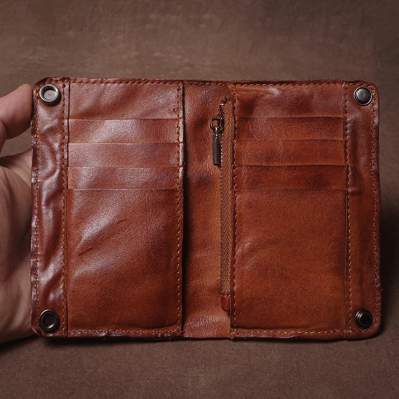 Luxury Brand Men's Genuine Leather Wallet High Quality Vintage Bifold Money Clip Credit Card Holder with Zipper Coin Pocket