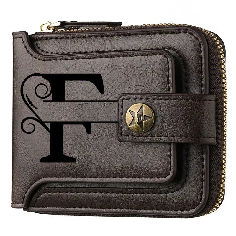 Men's Custom Wallet - Personalized Artificial Leather Men's Engraved Name and Letter Wallet, Father's Day Dad Gift, Brown