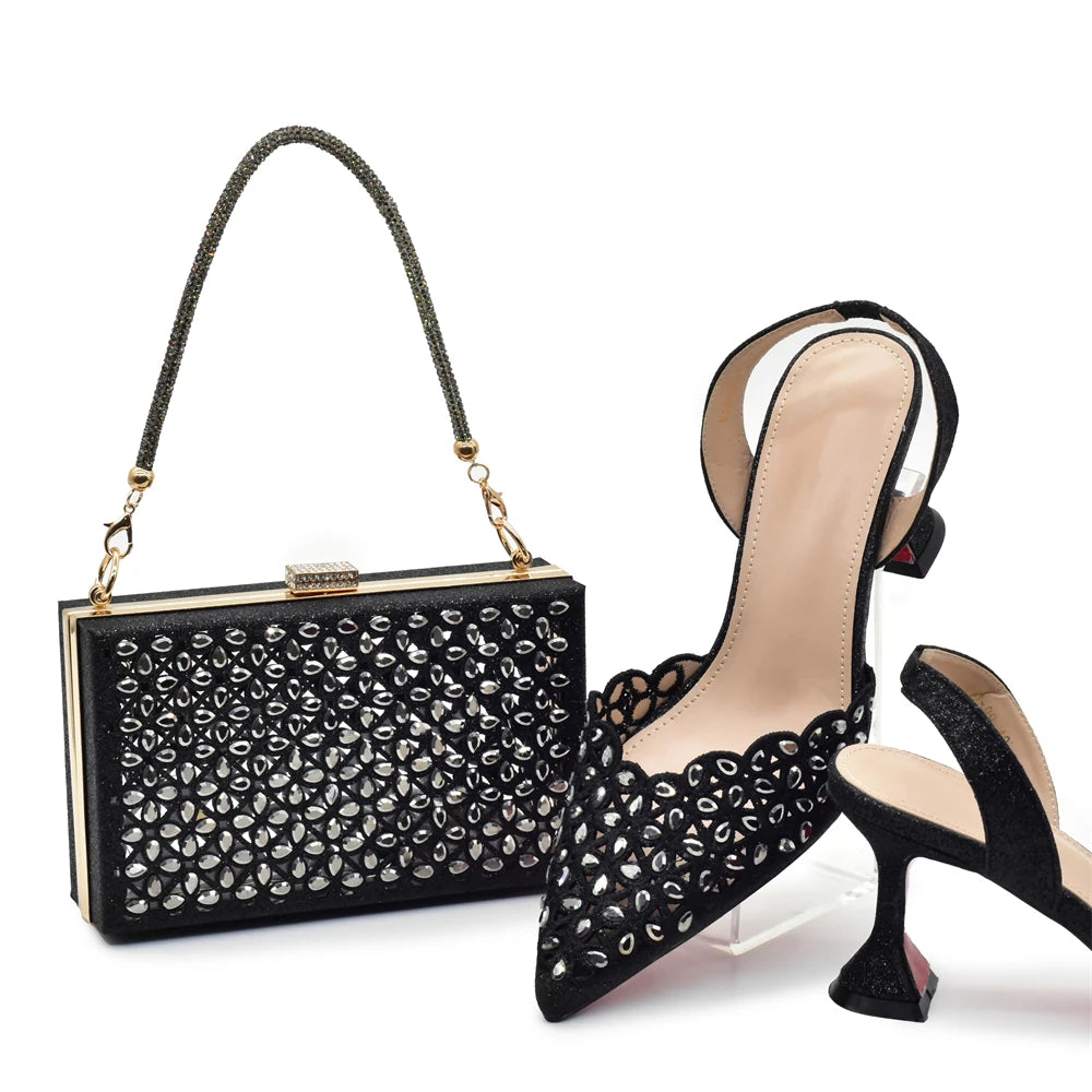 Gold Shoes and Bags Set for Women Ladies Shoe and Bag Set Latest Designers Pointed Toe Shoes Sexy Wedding Party Sandals