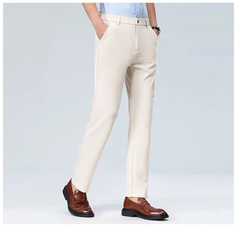 Men Suit Pants Light Thin Elastic Slim Fit Dress Pants Business Solid Casual Straight Leg Trouser Men Clothing Oversize 29-42